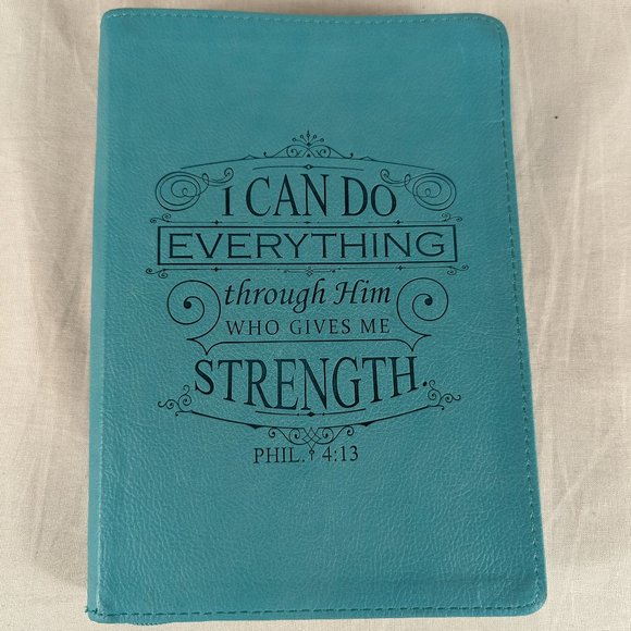 I Can Do Everything Philippians Phil 4:13 Bible Verse Teal Leather Zip Journal - Picture 1 of 4
